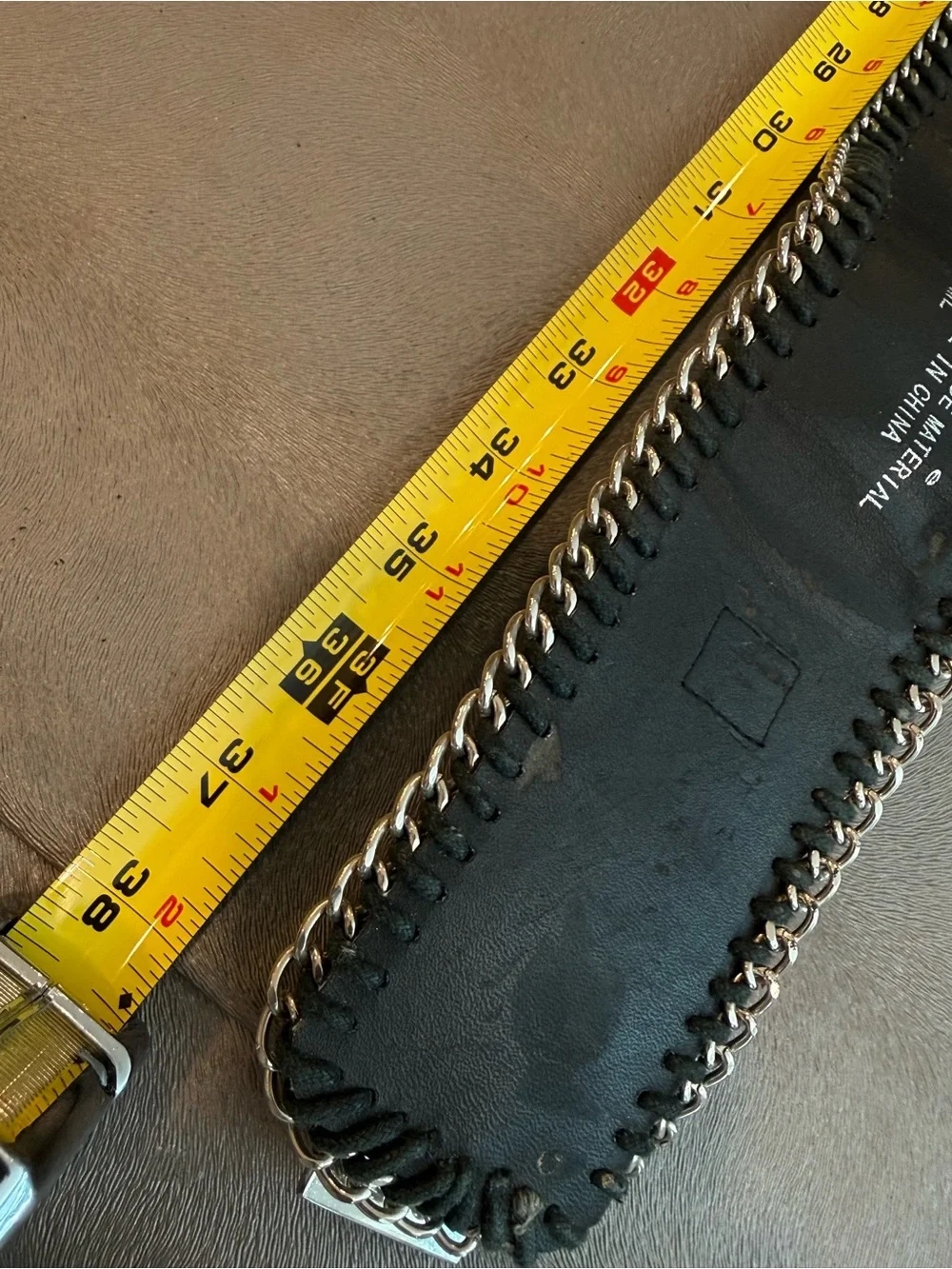 Black Leather womens Chain-Trim Belt